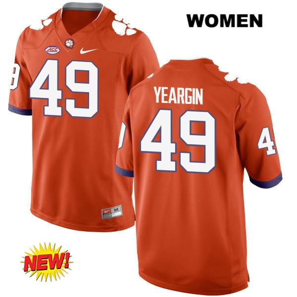 Women's Clemson Tigers #49 Richard Yeargin Stitched Orange New Style Authentic Nike NCAA College Football Jersey PTM7446BT